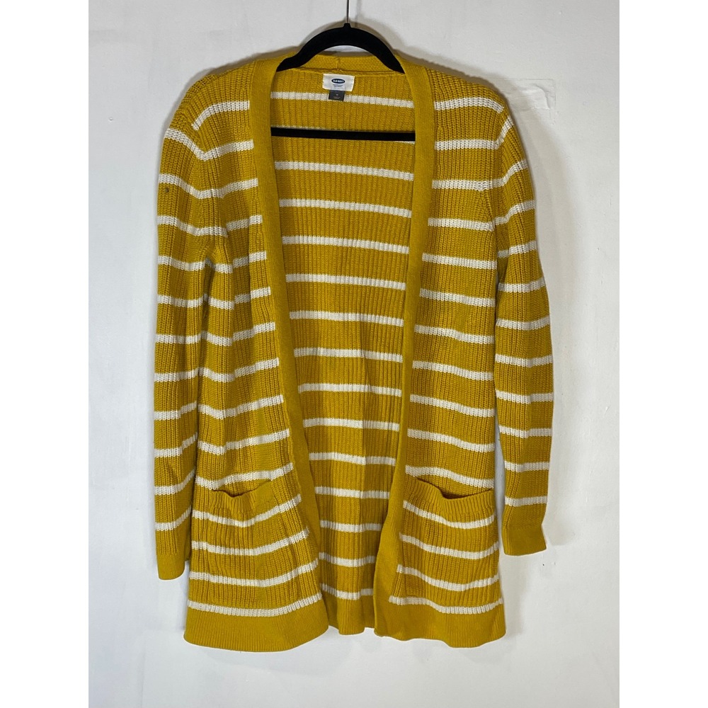 Old Navy Mustard Yellow Striped Cardigan Sweater Medium Coastal Grandmacore